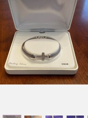 Sterling Silver Cross Mesh Bracelet - Silver